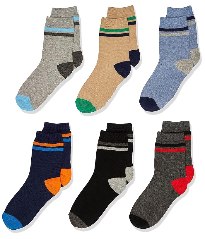 Jefferies Socks Big Boys' Stripe Crew Socks 6 Pack, Multi Size