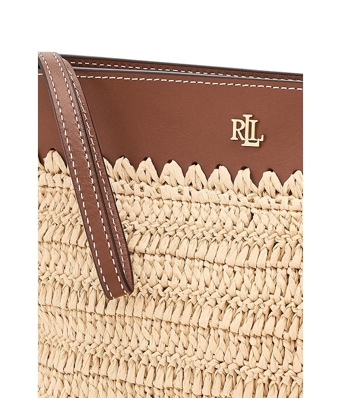 Lauren Ralph Lauren Leather-Trim Crocheted Straw Large Pouch - Image 4