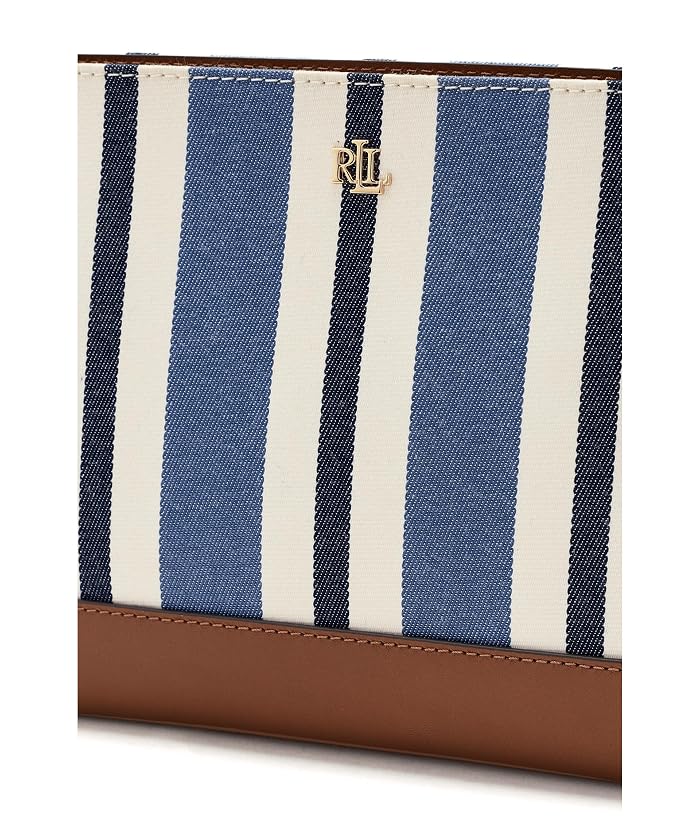 Lauren Ralph Lauren Striped Canvas & Leather Large Pouch - Image 4