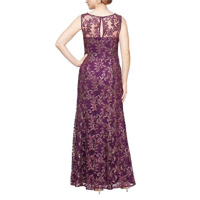 Alex Evenings Long Embroidered Gown with Sweetheart Illusion Neckline and Chiffon Shawl - Image 2