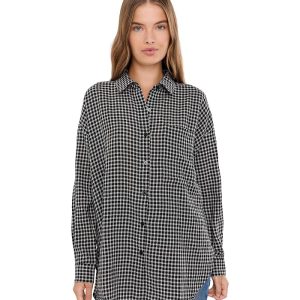 Eileen Fisher Petite Wool Cotton Check Classic Collar Shirt
