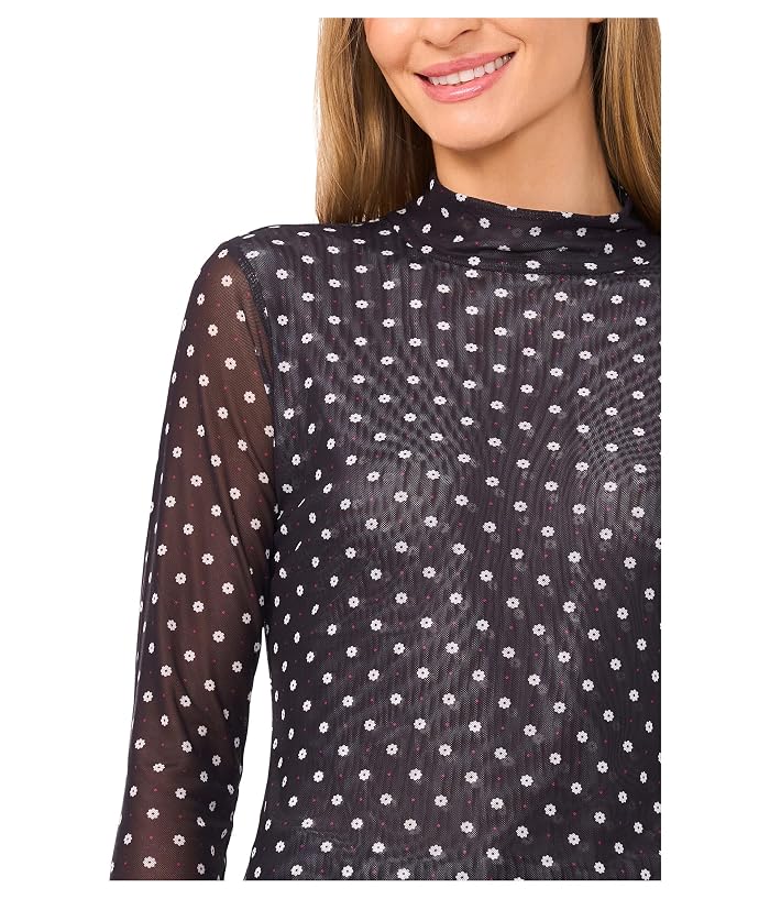 CeCe Long Sleeve Mesh Fitted Turtleneck Top - Image 3