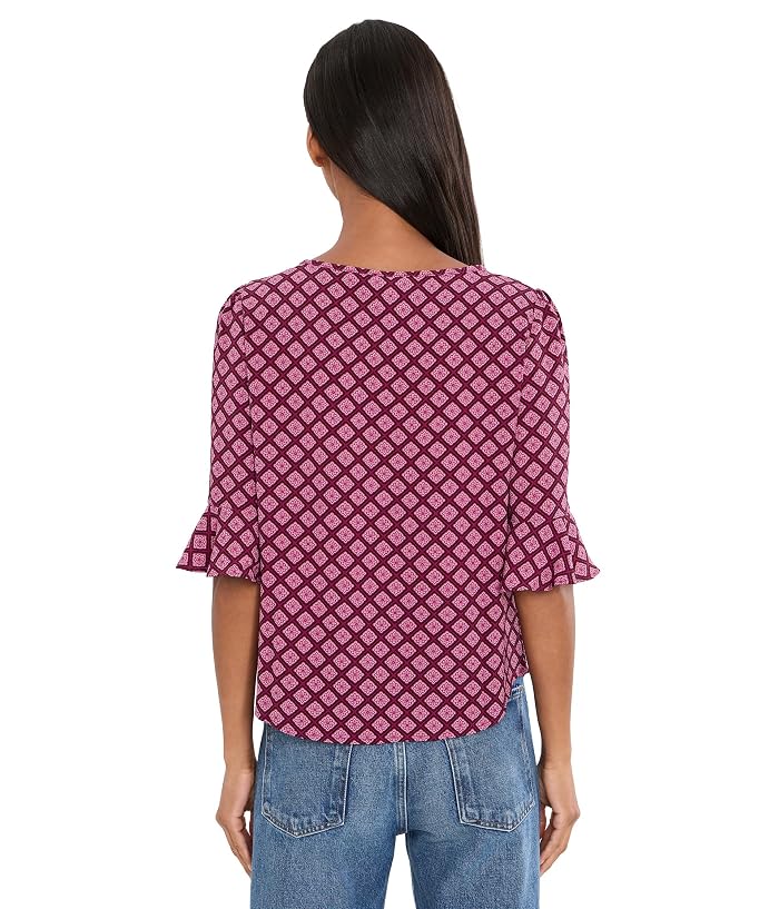 CeCe Split Tie Neck Top with Ruffle Cuff 3/4 Sleeve - Image 4