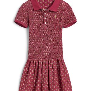 Polo Ralph Lauren Kids Floral Smocked Stretch Mesh Polo Dress (Big Kid)